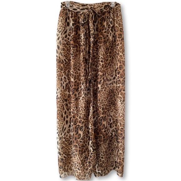 Leopard Cheetah Sheer Wrap Skirt Cover -Up Adjustable Waist Maxi Length size M - Picture 2 of 4